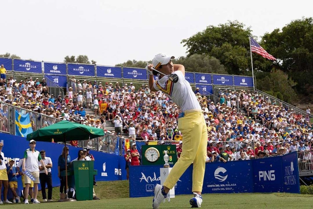 22/09/2023. Ladies European Tour. The Solheim Cup 2023, Finca Cortesin, Malaga Spain. 22-24 September. Carlota Ciganda of Spain during the Friday afternoon fourballs. Credit: Tristan Jones  / LET